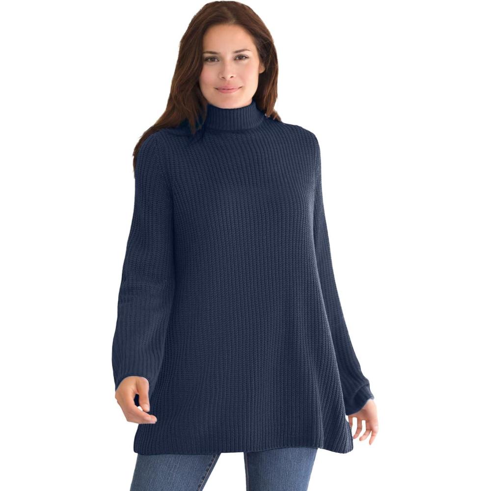 image:imageWoman Within Plus Size Pullover Shaker Swing SweaterNavy