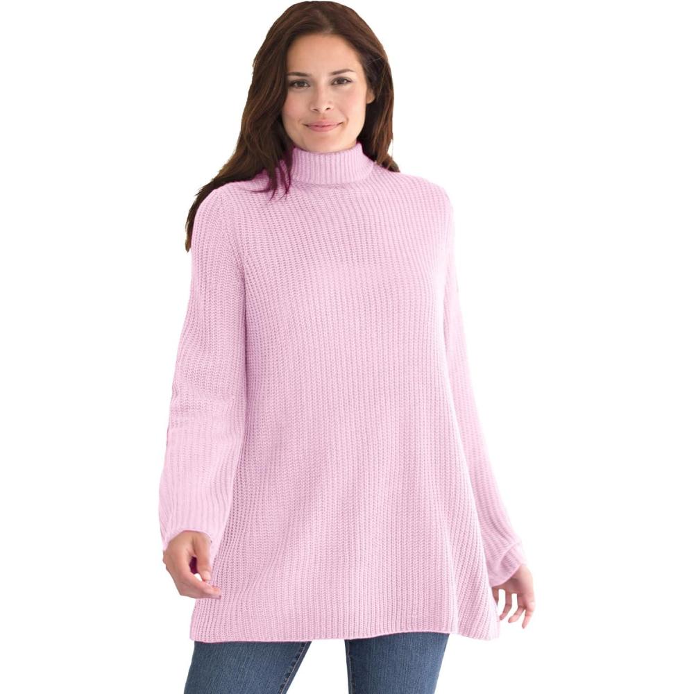 image:imageWoman Within Plus Size Pullover Shaker Swing SweaterPink