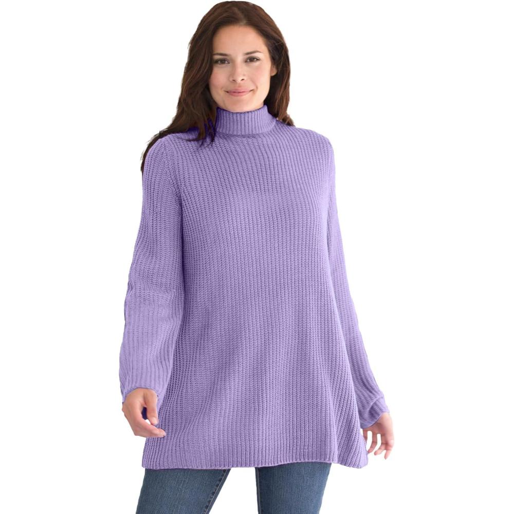 image:imageWoman Within Plus Size Pullover Shaker Swing SweaterSoft Iris