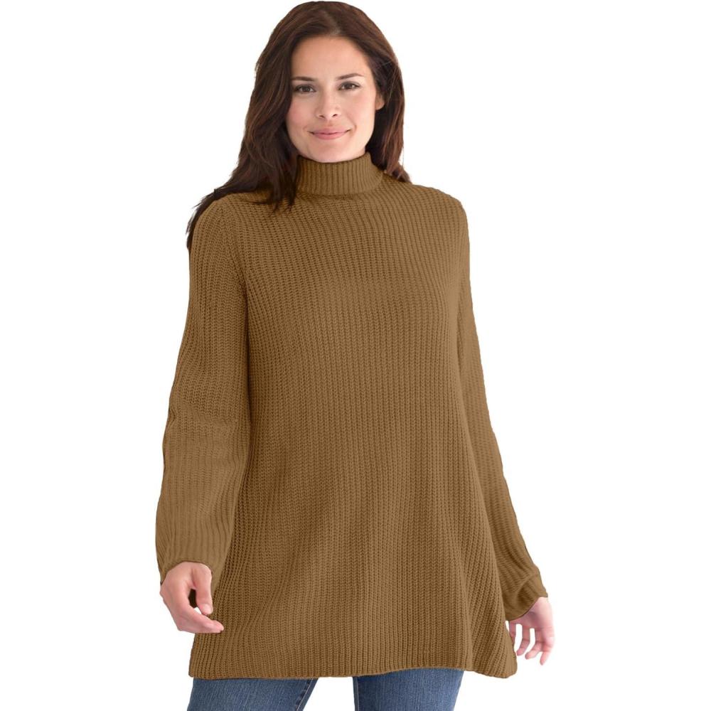 image:imageWoman Within Plus Size Pullover Shaker Swing SweaterToffee