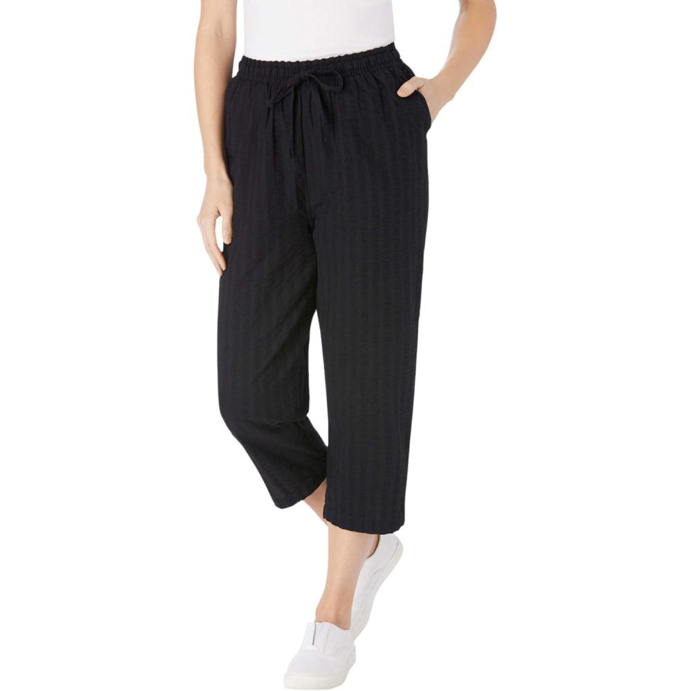 image:imageWoman Within Plus Size Seersucker PullOn ElasticWaist Capri PantsBlack