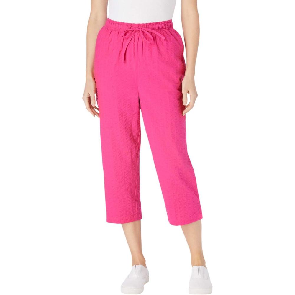 image:imageWoman Within Plus Size Seersucker PullOn ElasticWaist Capri PantsRaspberry Sorbet