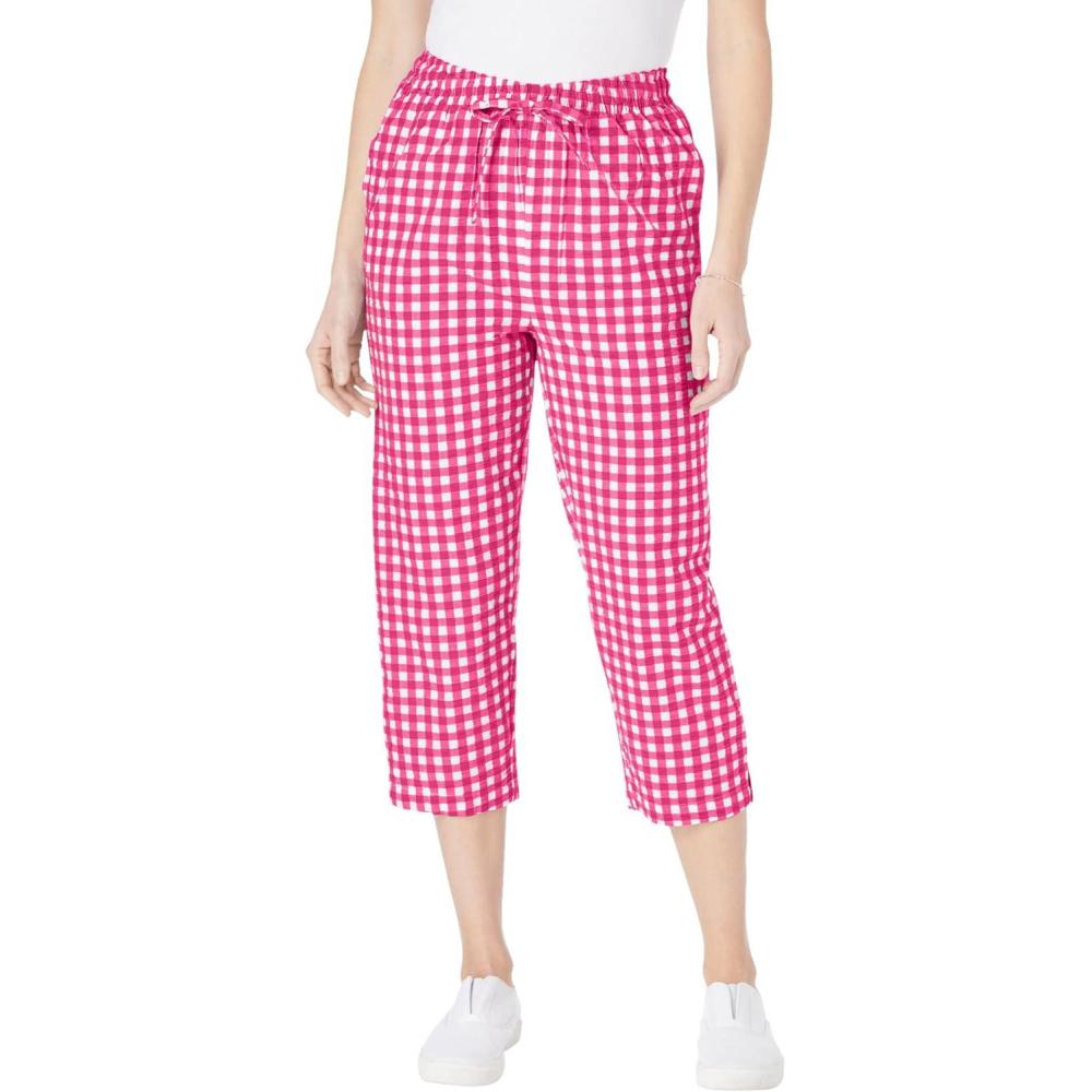 image:imageWoman Within Plus Size Seersucker PullOn ElasticWaist Capri PantsRaspberry Sorbet Gingham