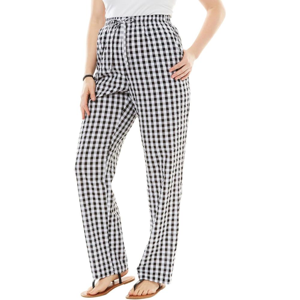 image:imageWoman Within Plus Size Seersucker PullOn ElasticWaist PantsBlack Gingham