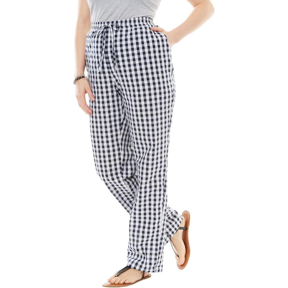 image:imageWoman Within Plus Size Seersucker PullOn ElasticWaist PantsNavy Gingham