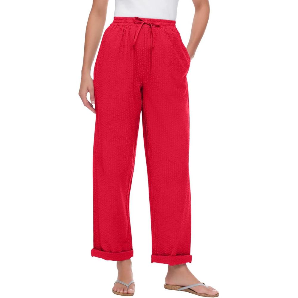 image:imageWoman Within Plus Size Seersucker PullOn ElasticWaist PantsVivid Red