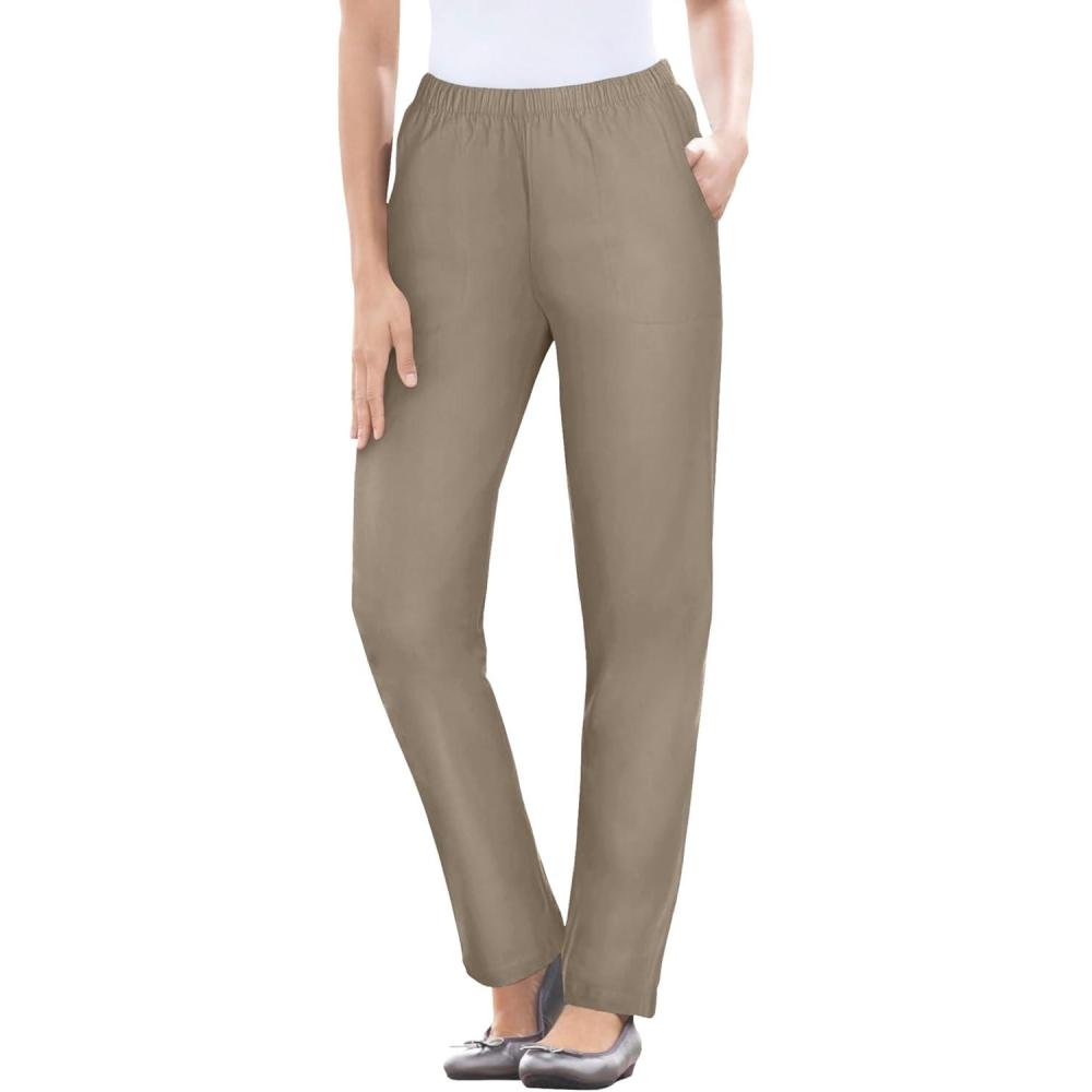 image:imageWoman Within Plus Size Straight Leg Elastic Waist Stretch Fineline Denim Jean Petite amp Tall AvailableBark