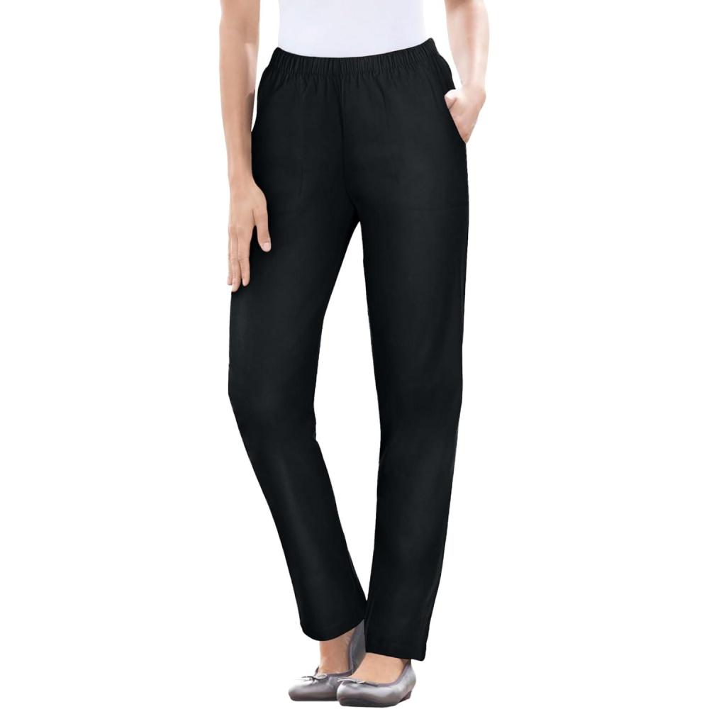 image:imageWoman Within Plus Size Straight Leg Elastic Waist Stretch Fineline Denim Jean Petite amp Tall AvailableBlack