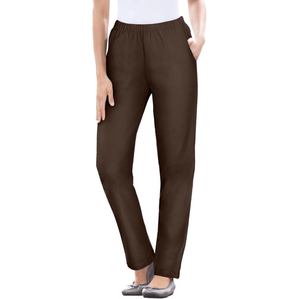 image:imageWoman Within Plus Size Straight Leg Elastic Waist Stretch Fineline Denim Jean Petite amp Tall AvailableChocolate