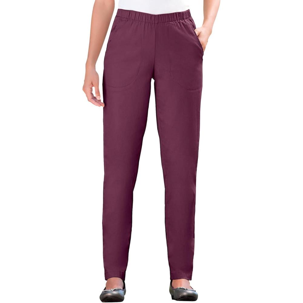 image:imageWoman Within Plus Size Straight Leg Elastic Waist Stretch Fineline Denim Jean Petite amp Tall AvailableDeep Claret