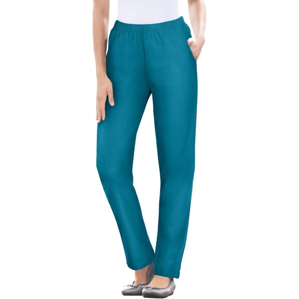image:imageWoman Within Plus Size Straight Leg Elastic Waist Stretch Fineline Denim Jean Petite amp Tall AvailableDeep Teal
