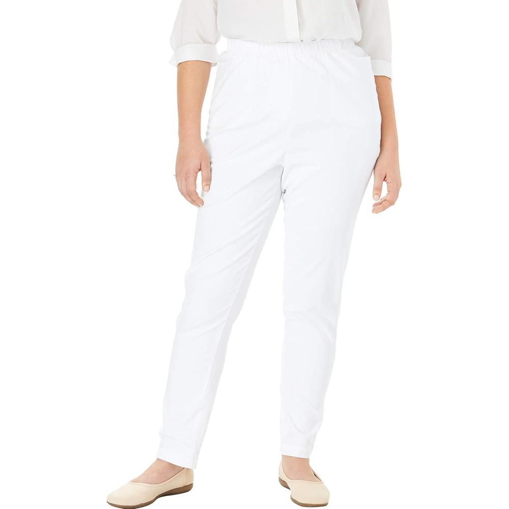 image:imageWoman Within Plus Size Straight Leg Elastic Waist Stretch Fineline Denim Jean Petite amp Tall AvailableWhite