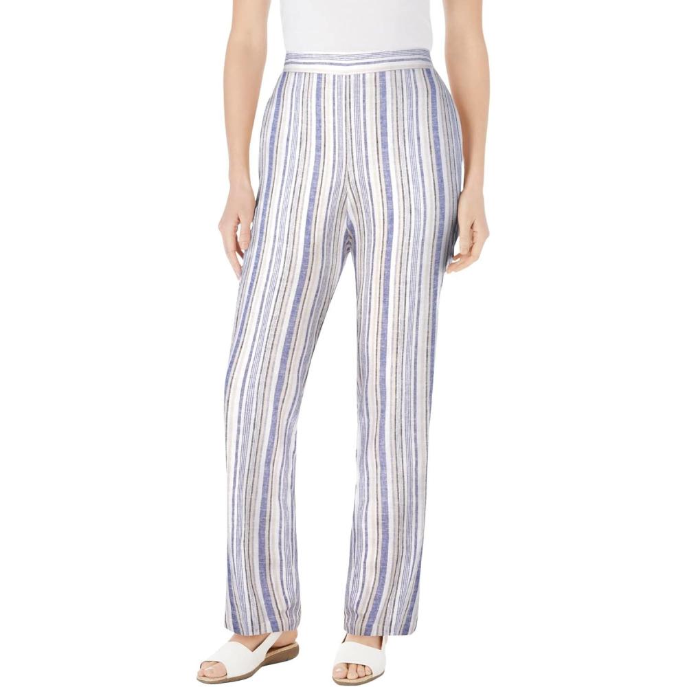 image:imageWoman Within Plus Size Straight Leg Linen PantDeep Cobalt Stripe