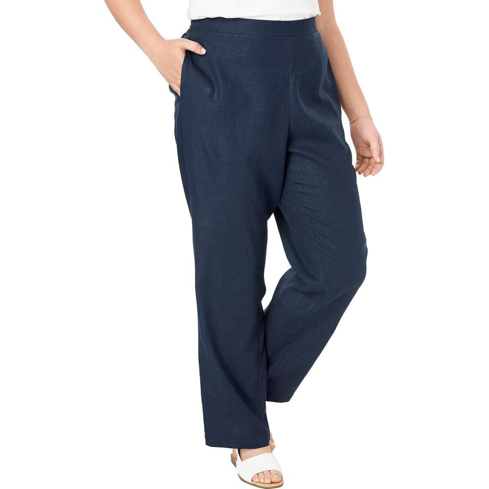 image:imageWoman Within Plus Size Straight Leg Linen PantNavy