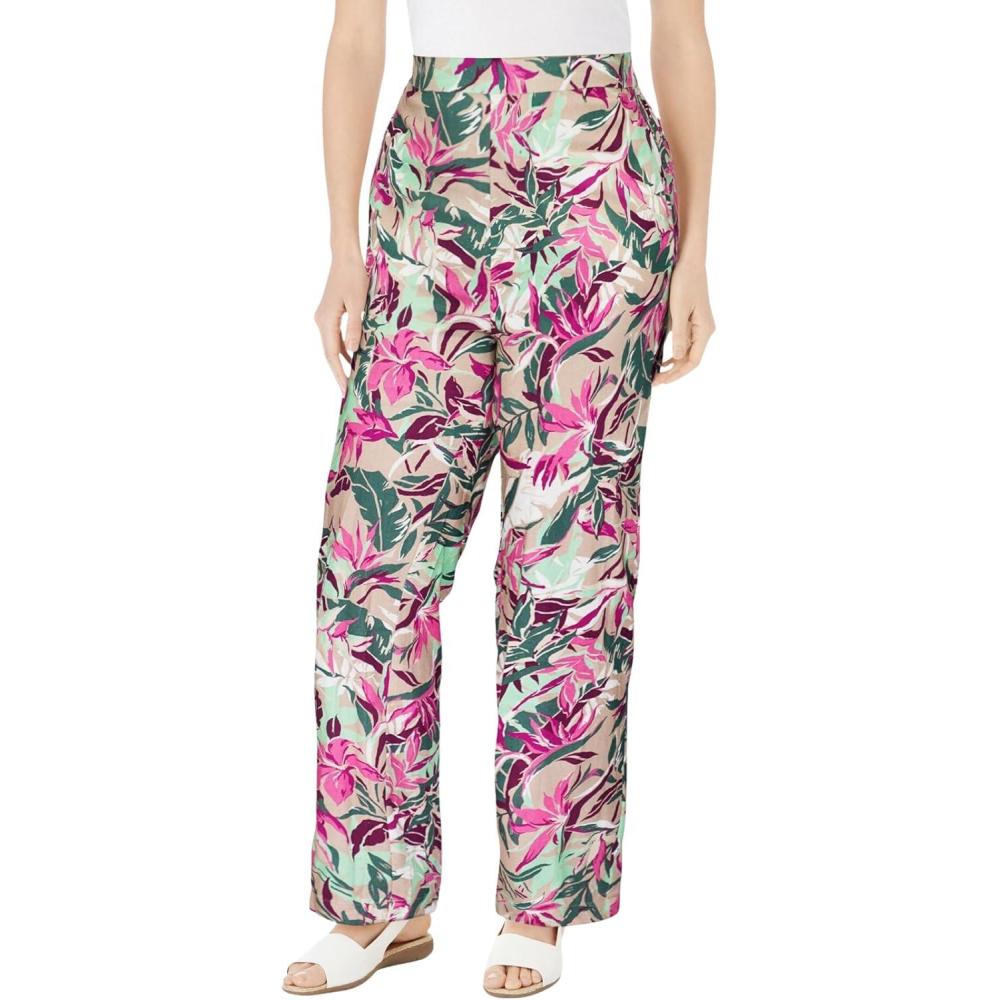image:imageWoman Within Plus Size Straight Leg Linen PantNew Khaki Palm Leaf