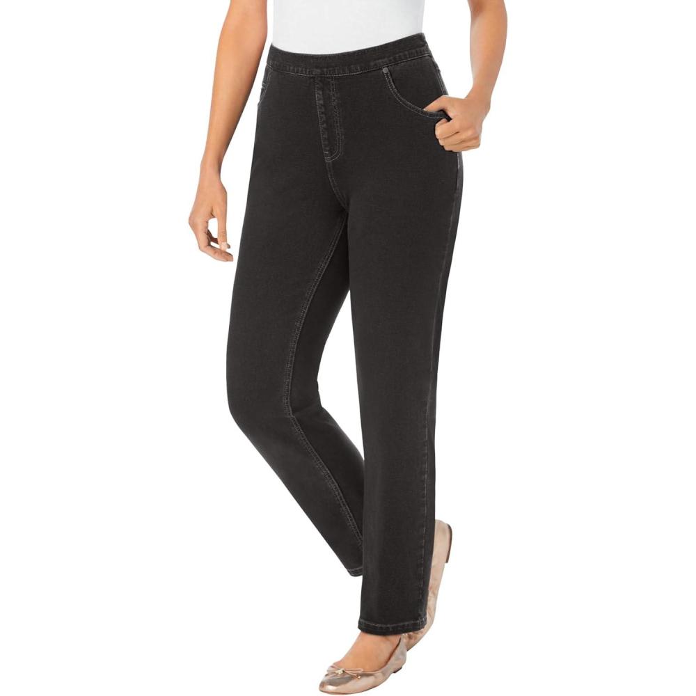 image:imageWoman Within Plus Size StraightLeg Stretch Knit Denim FivePocket JeansBlack Wash