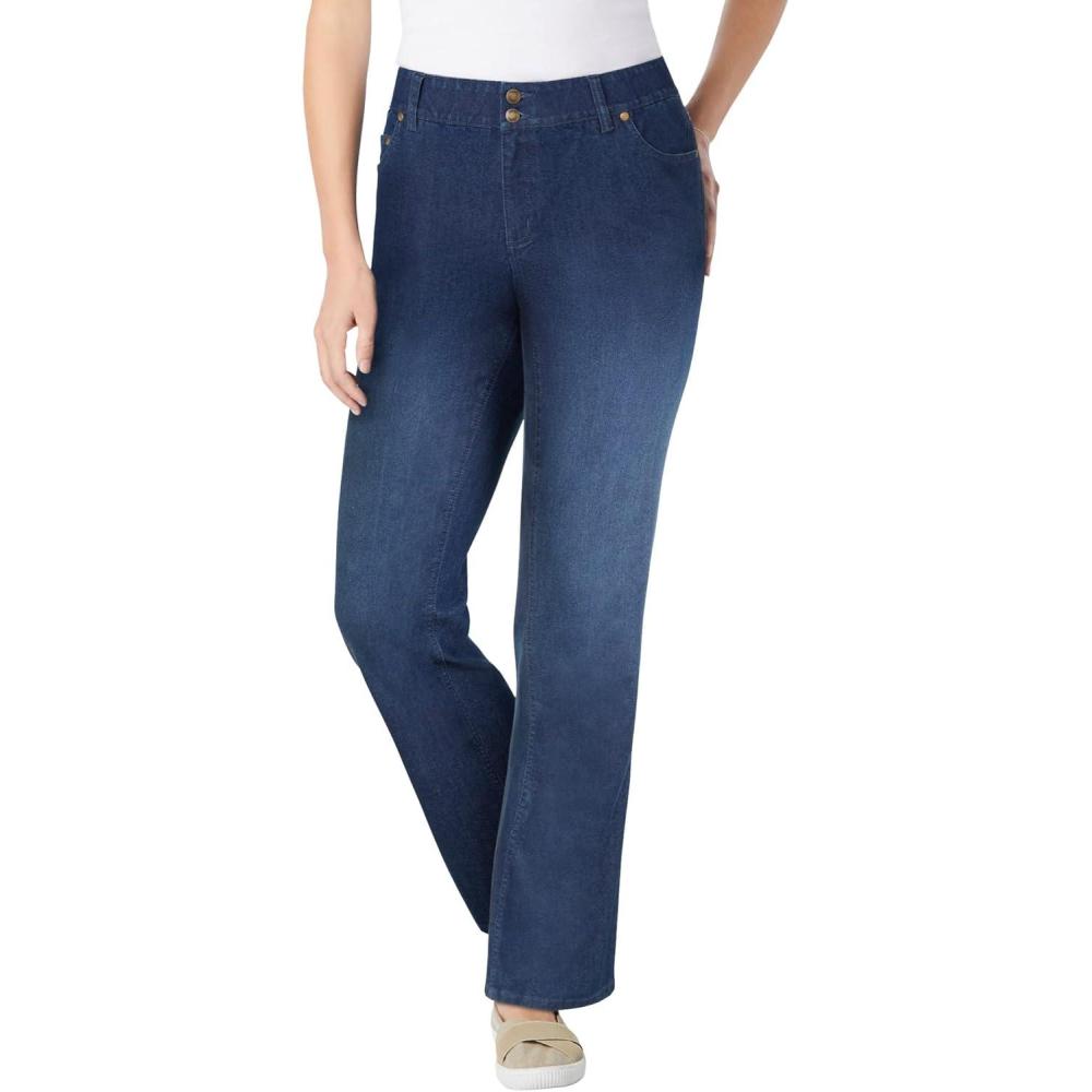image:imageWoman Within Plus Size Stretch Builtin Slimming Panel Bootcut JeansMidnight Sanded