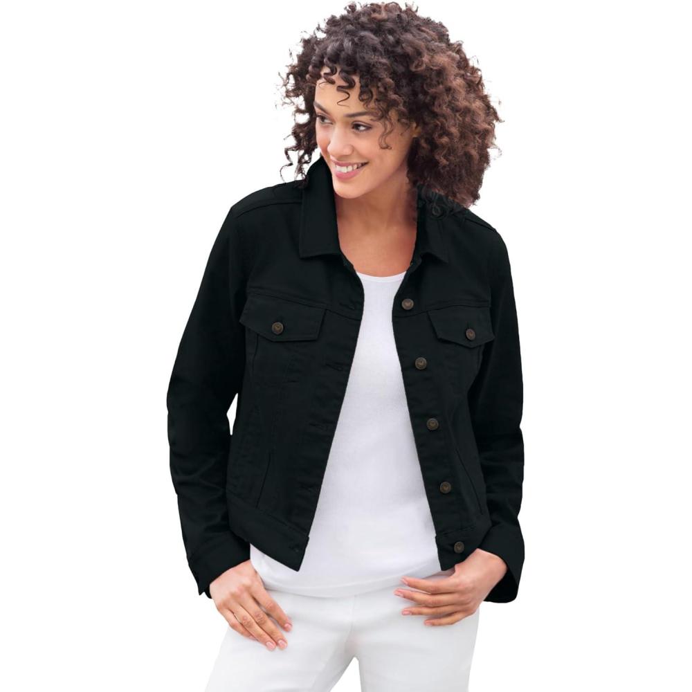 image:imageWoman Within Plus Size Stretch Denim Jacket Cropped Jean JacketBlack