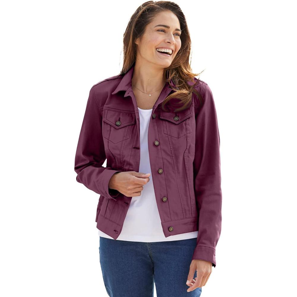 image:imageWoman Within Plus Size Stretch Denim Jacket Cropped Jean JacketDeep Claret