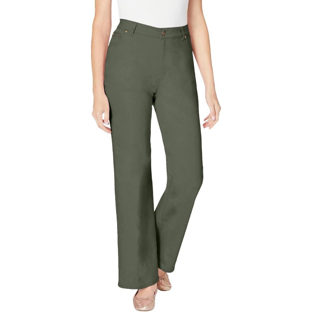 image:imageWoman Within Plus Size Stretch Denim WideLeg FivePocket JeansOlive Green