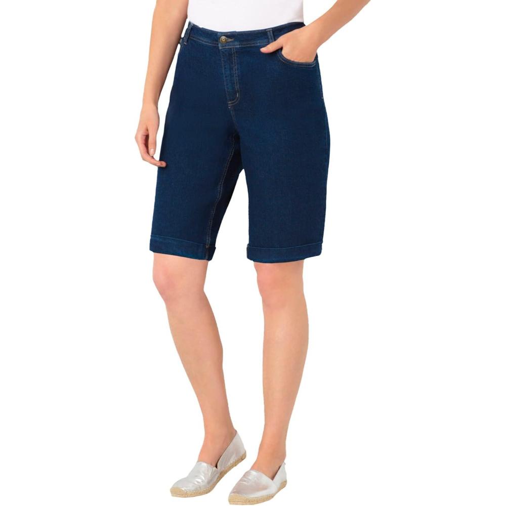 image:imageWoman Within Plus Size StretchDenim FivePocket Bermuda Jeans ShortsIndigo