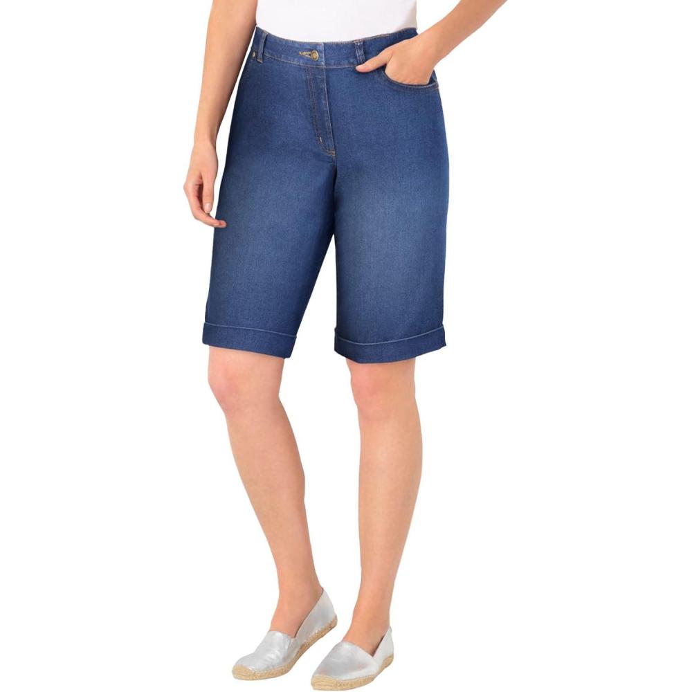 image:imageWoman Within Plus Size StretchDenim FivePocket Bermuda Jeans ShortsMidnight Sanded