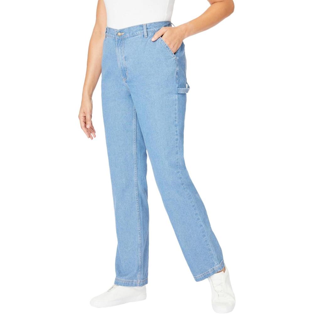 image:imageWoman Within Plus Size Tall BackElastic AllCotton Denim Carpenter JeansLight Stonewash