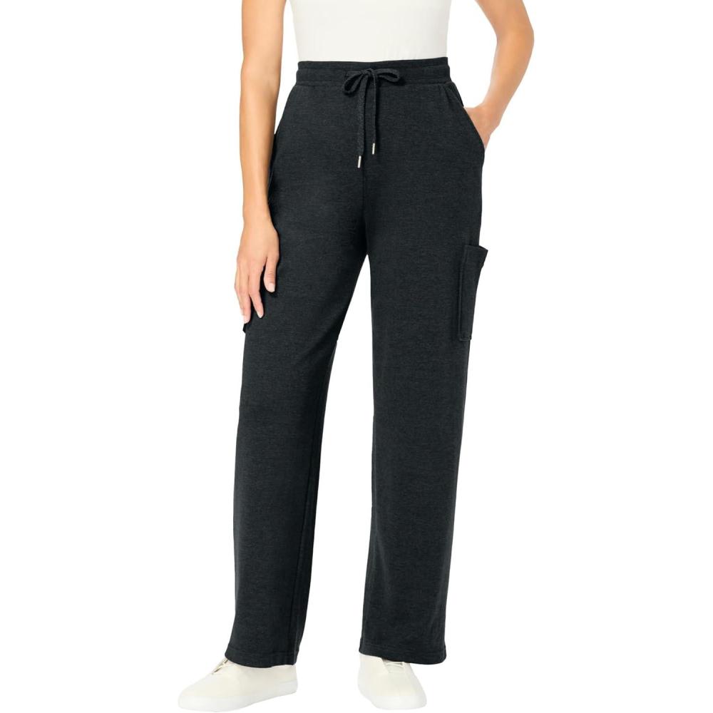 image:imageWoman Within Plus Size Tall Knit PullOn Drawstring Cargo PantsHeather Charcoal