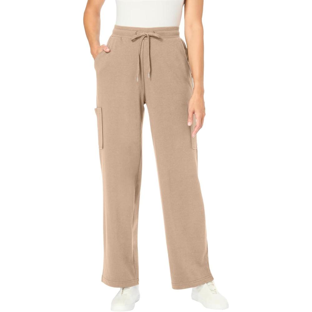 image:imageWoman Within Plus Size Tall Knit PullOn Drawstring Cargo PantsNew Khaki