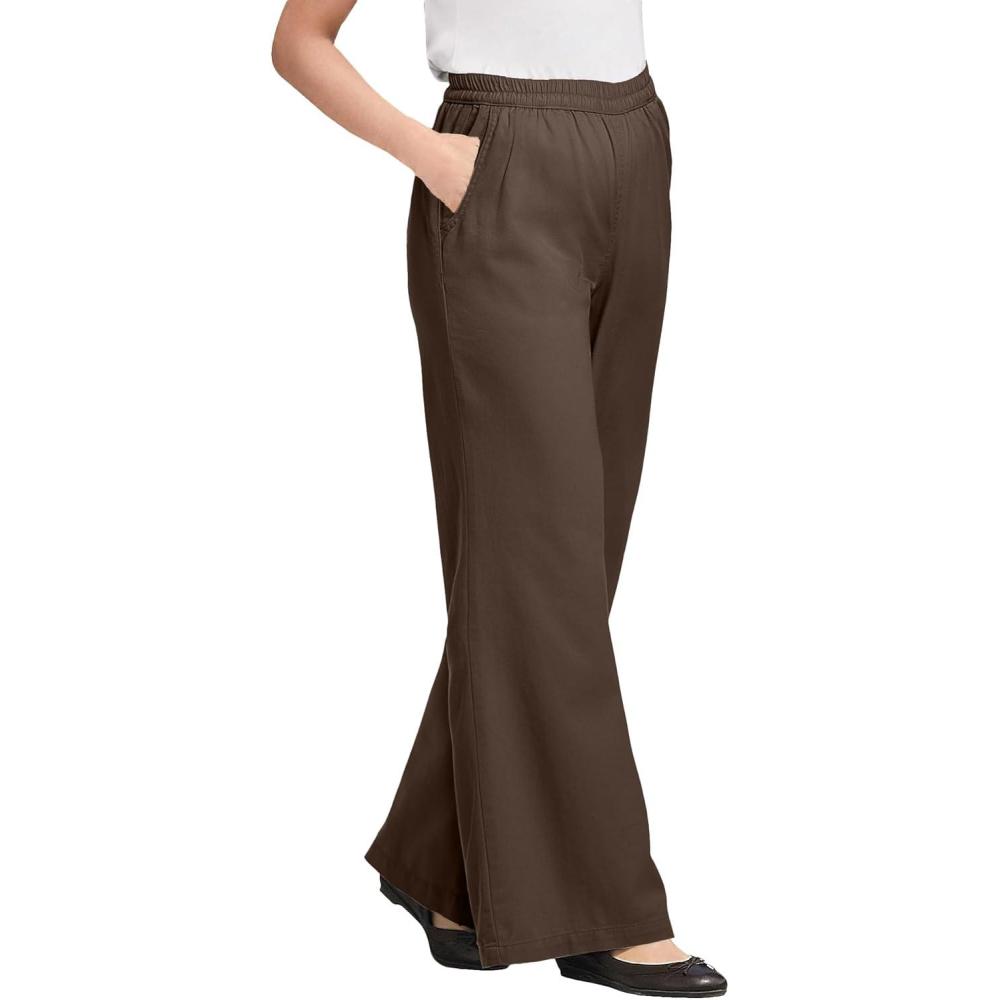 image:imageWoman Within Plus Size Tall Perfect ElasticWaist WideLeg AllCotton PullOn Denim JeansChocolate
