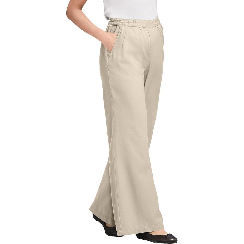image:imageWoman Within Plus Size Tall Perfect ElasticWaist WideLeg AllCotton PullOn Denim JeansNatural Khaki