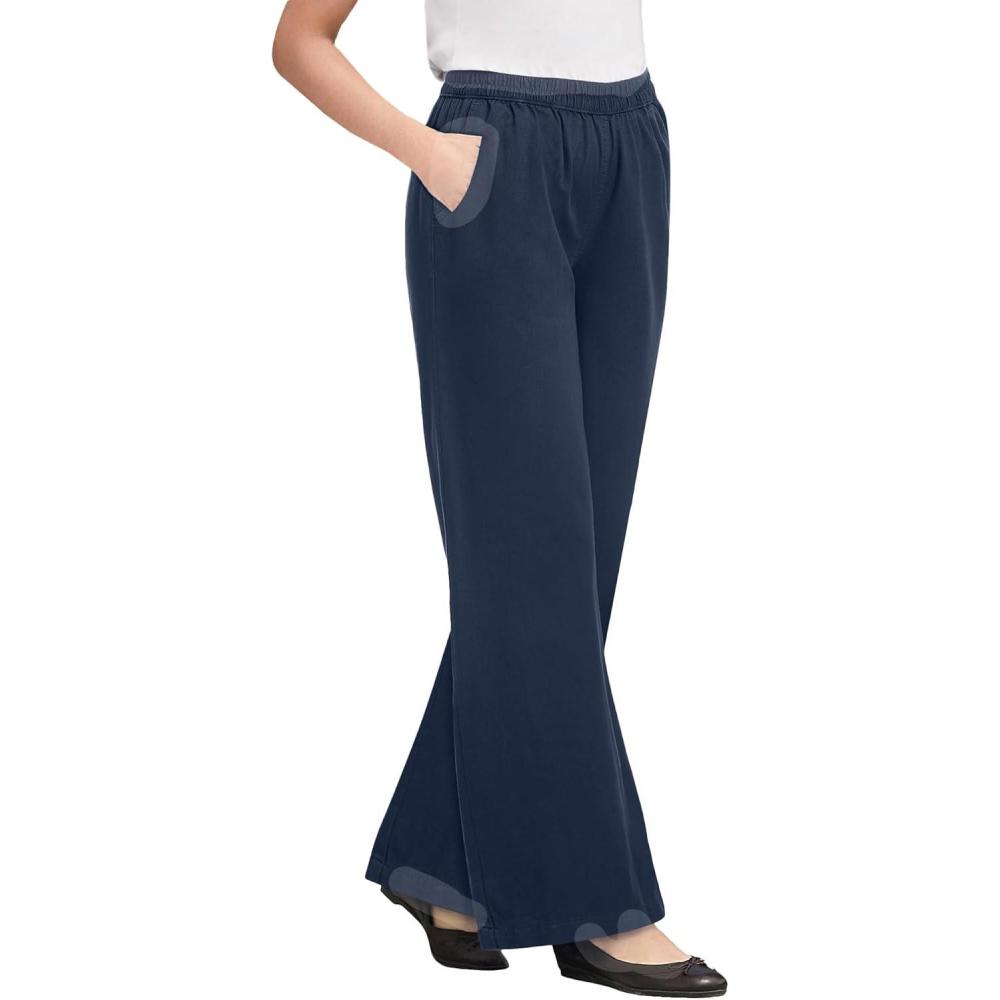 image:imageWoman Within Plus Size Tall Perfect ElasticWaist WideLeg AllCotton PullOn Denim JeansNavy