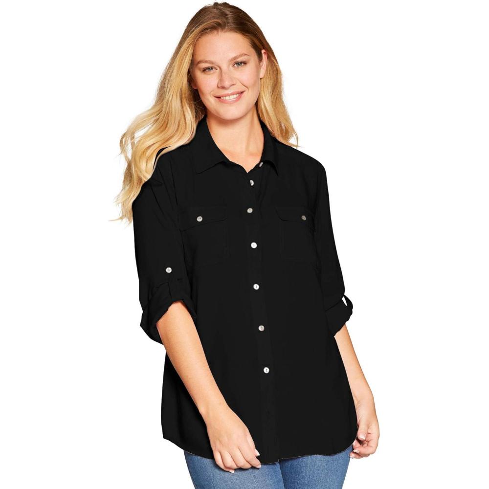 image:imageWoman Within Plus Size Utility Button Down ShirtBlack