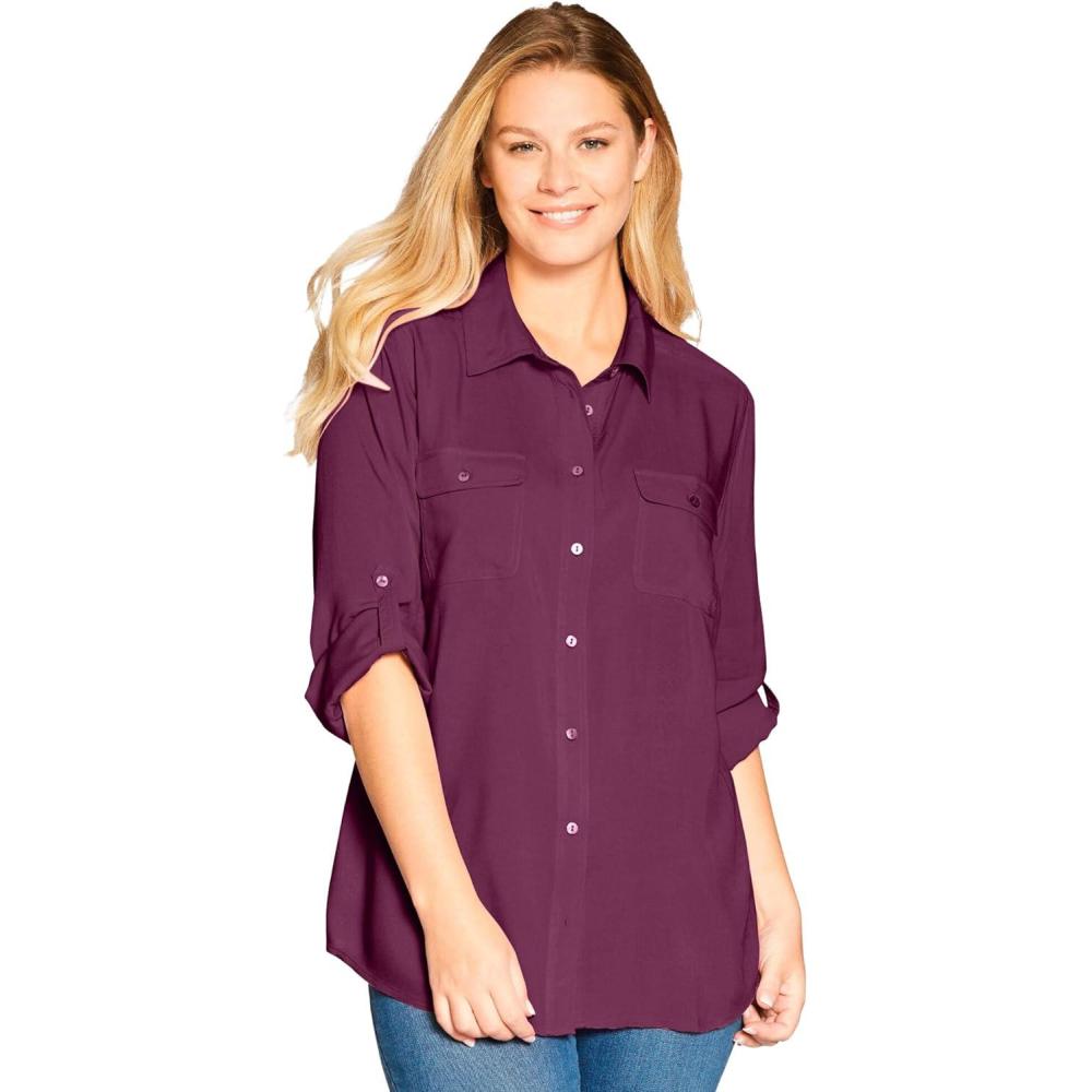 image:imageWoman Within Plus Size Utility Button Down ShirtDeep Claret