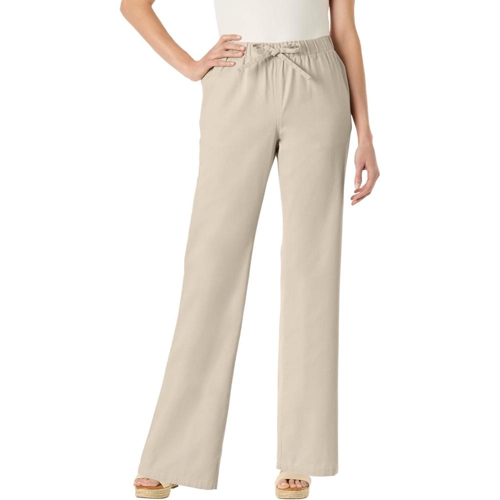 image:imageWoman Within Plus Size WideLeg Drawstring Denim PantsNatural Khaki