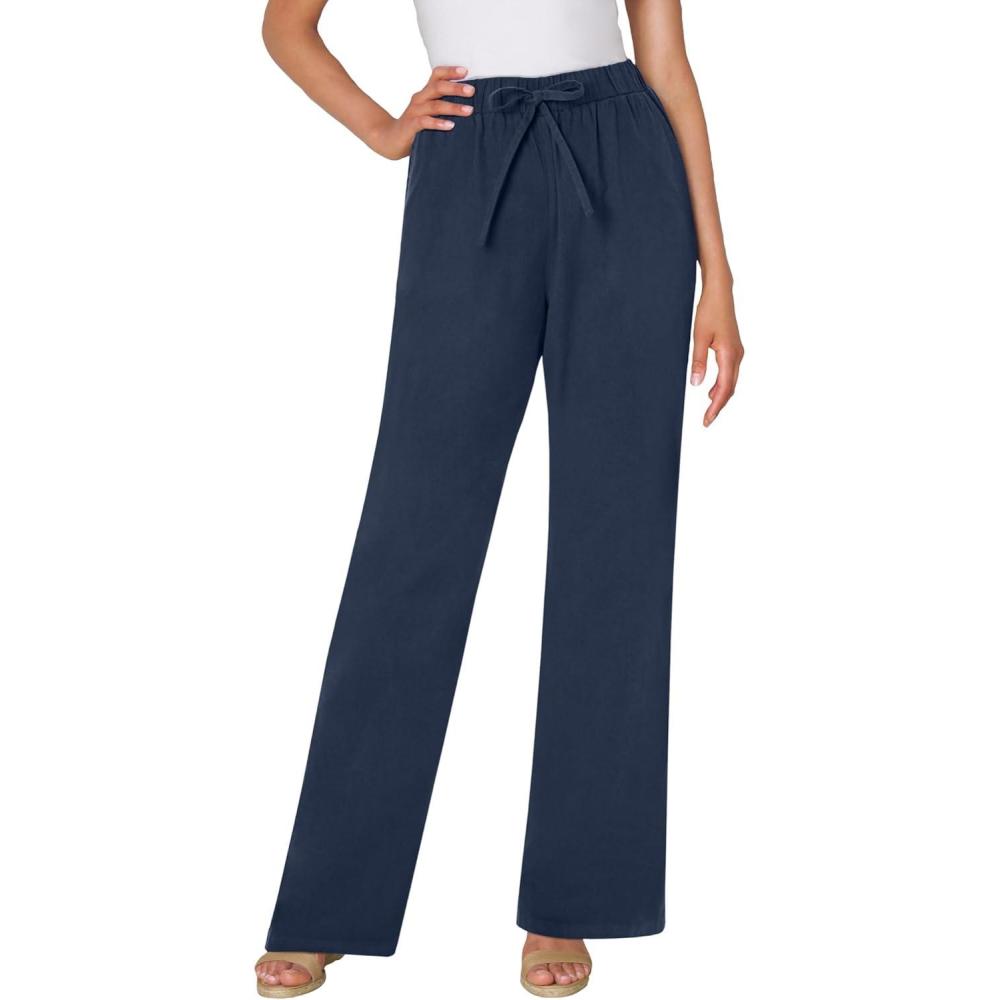 image:imageWoman Within Plus Size WideLeg Drawstring Denim PantsNavy