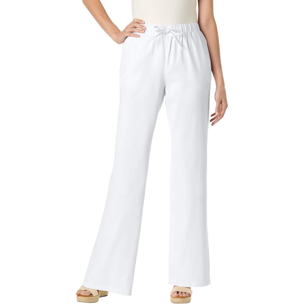 image:imageWoman Within Plus Size WideLeg Drawstring Denim PantsWhite
