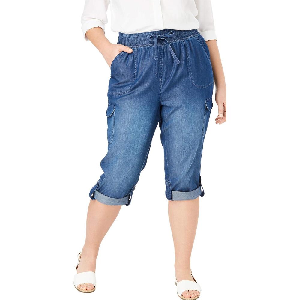image:imageWoman Within Womens Convertible Length Cargo CapriBermuda PantsMedium Stonewash Sanded