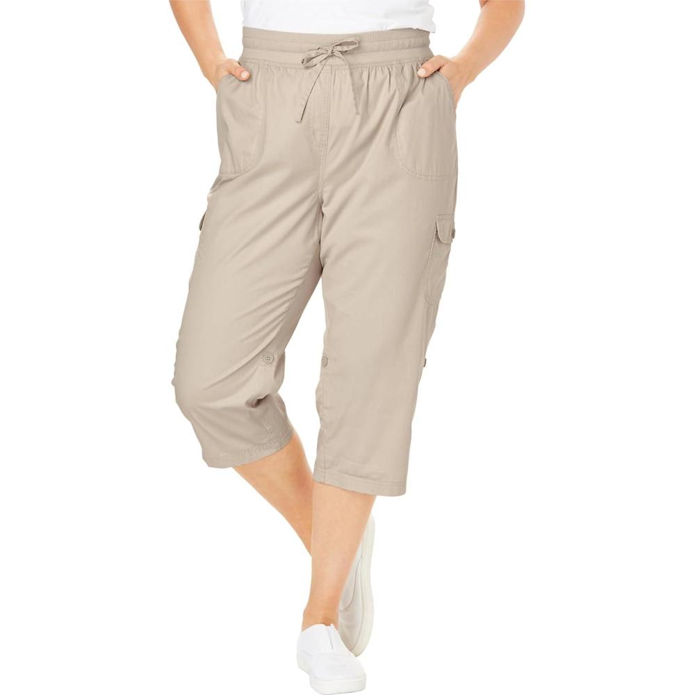 image:imageWoman Within Womens Convertible Length Cargo CapriBermuda PantsNatural Khaki