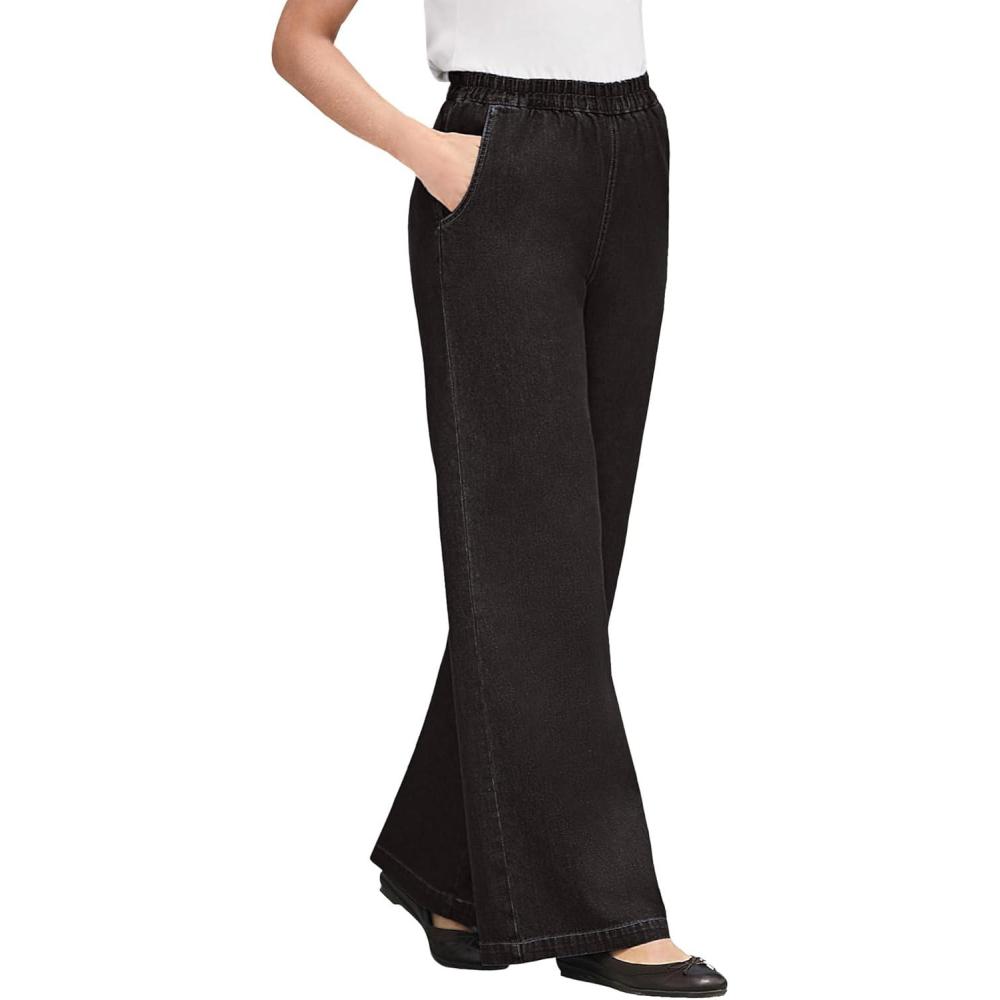 image:imageWoman Within Womens Plus Size Petite WideLeg PullOn Denim JeansBlack