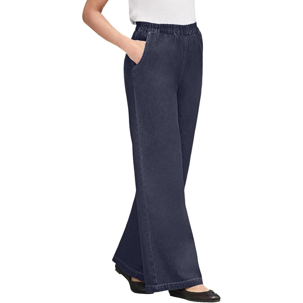 image:imageWoman Within Womens Plus Size Petite WideLeg PullOn Denim JeansIndigo