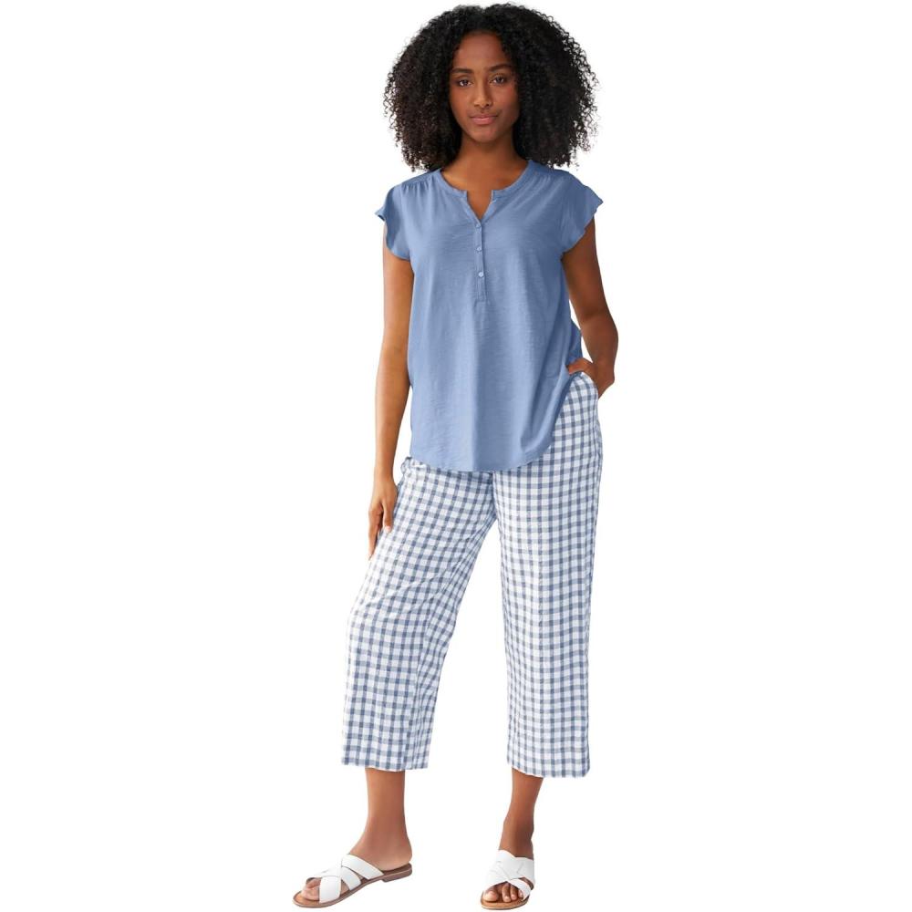 image:imageellos Plus Size Gingham Crop PantsPale Indigo White Gingham
