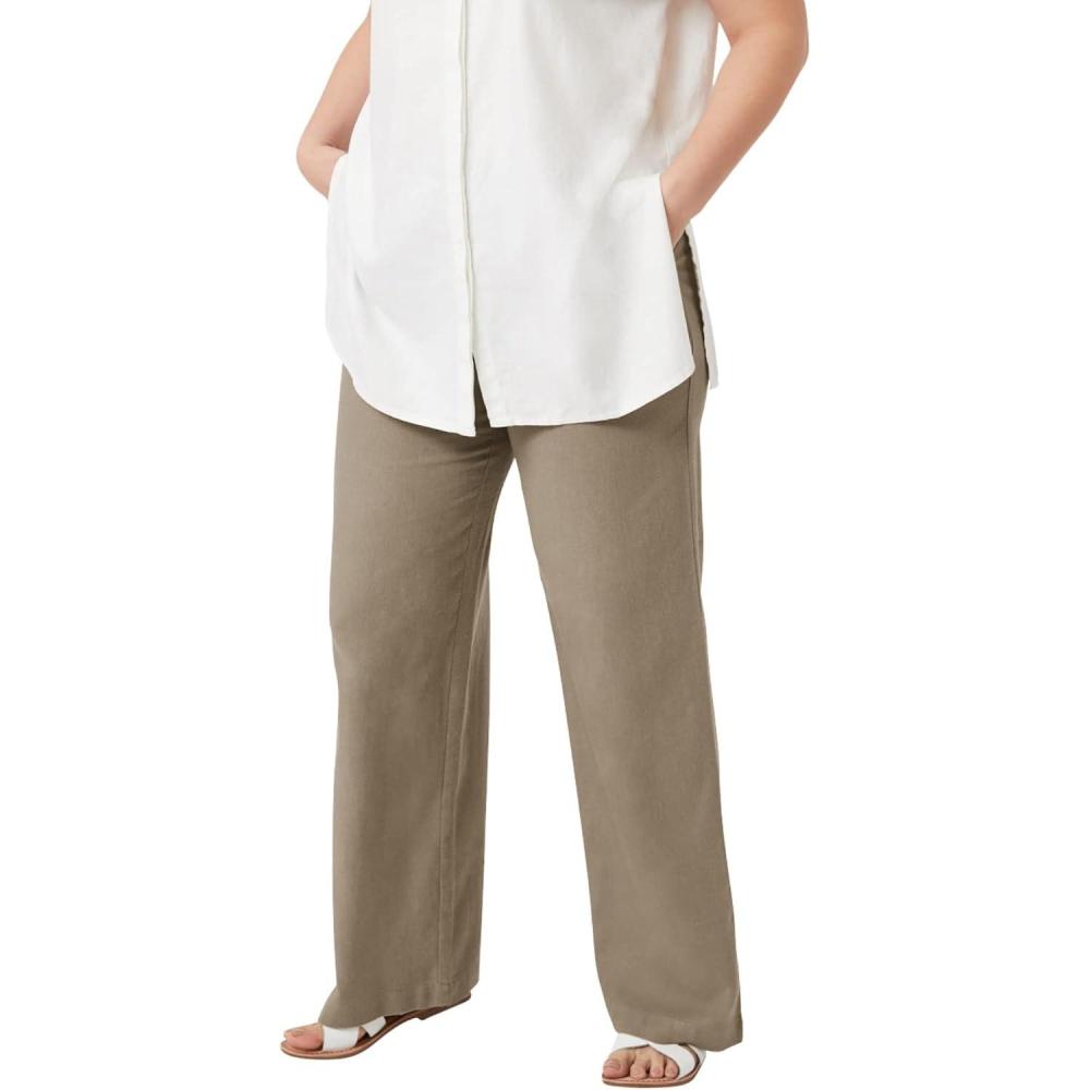 image:imageellos Plus Size LinenBlend Drawstring PantsBark