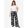 Ellos Plus Size Wide-Leg Soft Pants with Back Elastic(Black Beige Floral)