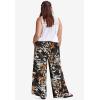 Ellos Plus Size Wide-Leg Soft Pants with Back Elastic(Black Beige Floral)