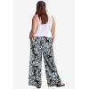 Ellos Plus Size Wide-Leg Soft Pants with Back Elastic(Black Dusty Blue Floral)