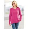 Woman Within Plus Size Cable Knit V-Neck Pullover Sweater(Radiant Purple)