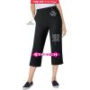 Woman Within Plus Size Capri Elastic Waist Stretch Fineline Denim Jean (Petite Available)(Black)