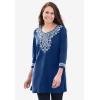 Woman Within Plus Size Embroidered Knit Tunic(Azure Blue)