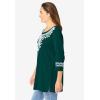 Woman Within Plus Size Embroidered Knit Tunic(Emerald Green)